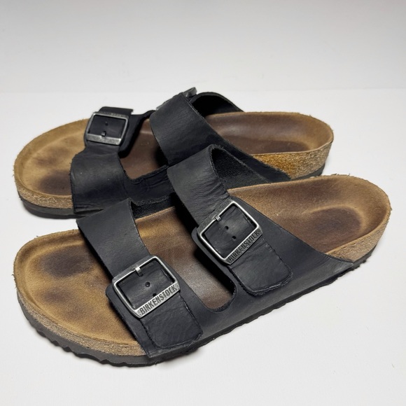 Birkenstock Arizona Black Leather Sandals - Picture 2 of 7